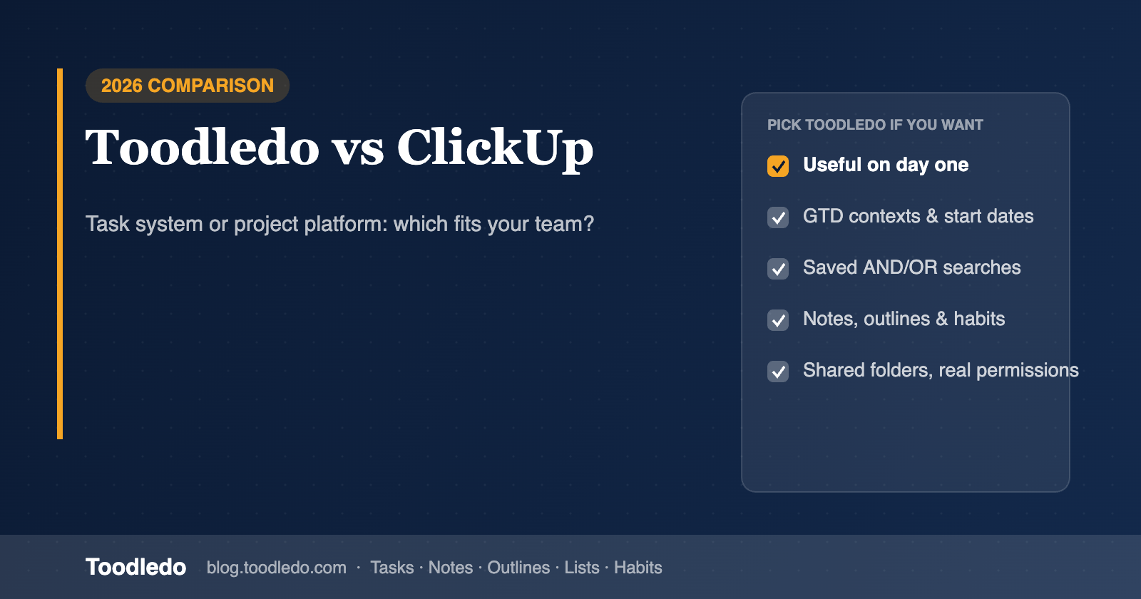 Toodledo vs ClickUp comparison