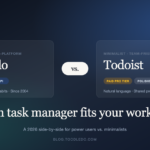 Toodledo vs Todoist comparison — side-by-side feature card showing power-user vs minimalist task manager positioning for 2026